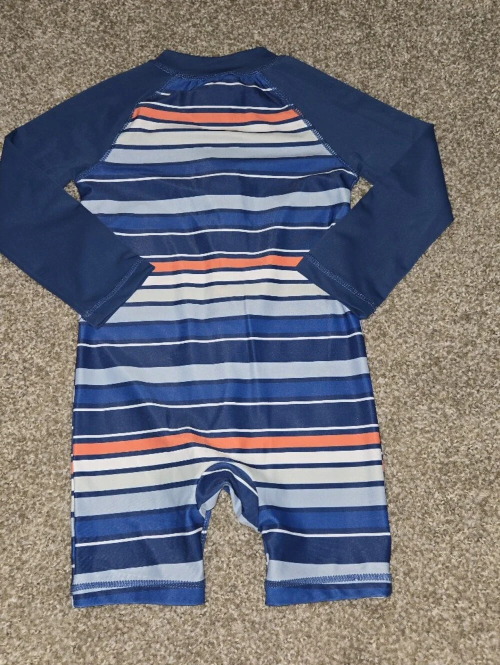 Eddie Bauer Navy, Light Blue & Orange Striped Long-Sleeve Rashguard Romper